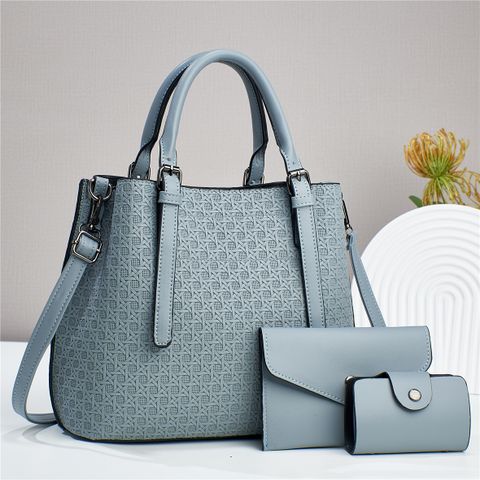 Women's Pu Leather Solid Color Elegant Bucket Zipper Bag Sets
