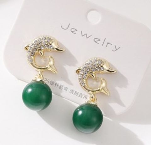 1 Pair Vintage Style Dolphin Plating Inlay Alloy Zircon Drop Earrings