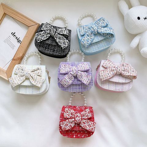 Girl's Cotton Bow Knot Cute Square Buckle Handbag