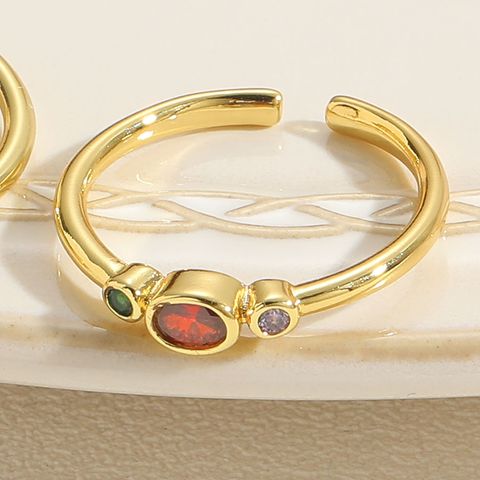 Retro Simple Style Geometric Copper Plating Inlay Zircon 14k Gold Plated Open Rings