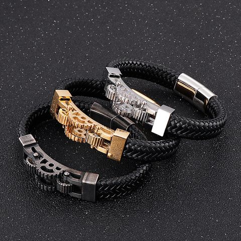 Vintage Style Rock Streetwear Geometric Titanium Steel Plating 18K Gold Plated Men's Bangle