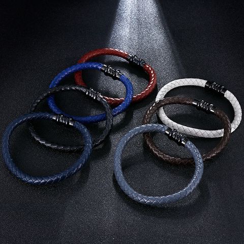 Hip Hop Rétro Géométrique Couleur Unie Faux Cuir Acier Au Titane Placage Hommes Bracelet