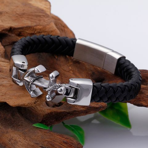 Punk Simple Style Anchor Titanium Steel Braid Men's Bracelets