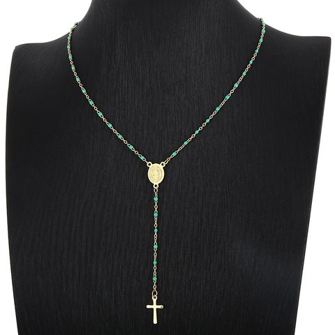 Titanium Steel 18K Gold Plated Simple Style Commute Chain Cross Necklace