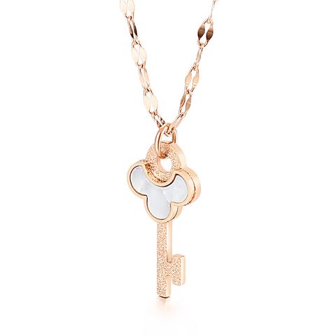 Titanium Steel 18K Gold Plated Simple Style Commute Inlay Key Opal Pendant Necklace