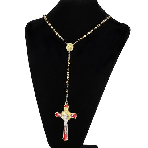 Titanium Steel 18K Gold Plated Vintage Style Cross Pendant Necklace