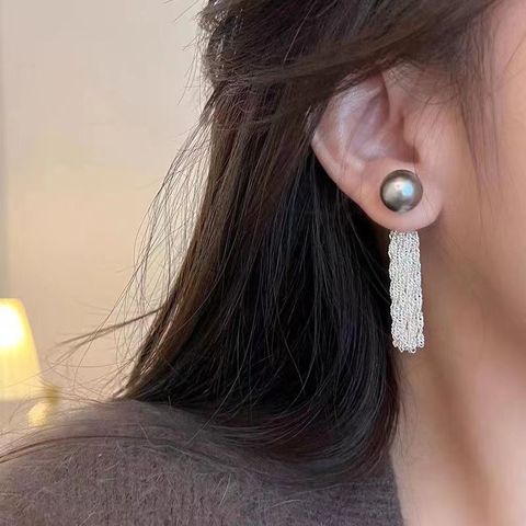 1 Pair Elegant Lady Geometric Tassel Imitation Pearl Silver Plated Drop Earrings