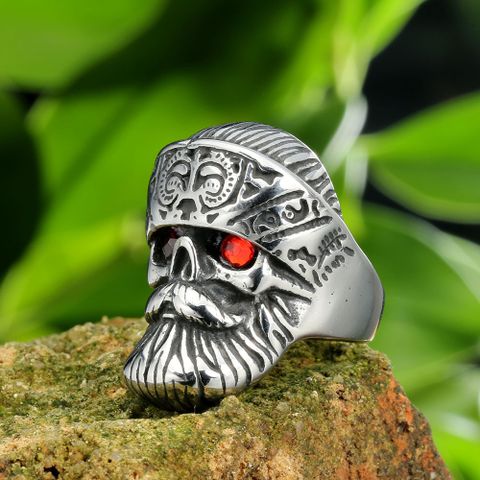 Hip-Hop Streetwear Skull Stainless Steel Polishing Inlay Zircon Men's Rings