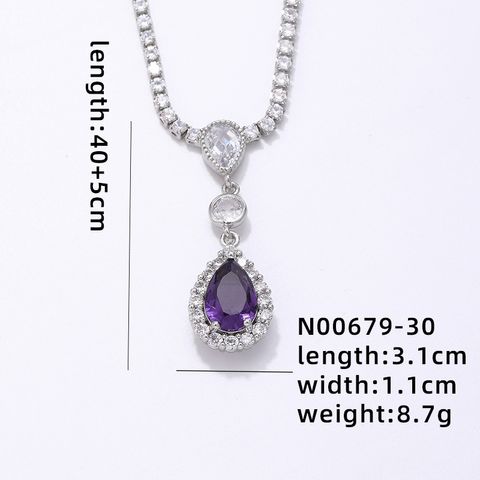 Wholesale IG Style Glam Simple Style Water Droplets Copper Plating Inlay Rhodium Plated Zircon Pendant Necklace
