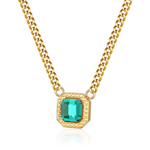 Wholesale Elegant Luxurious Square Stainless Steel Plating Inlay 18k Gold Plated Rhinestones Pendant Necklace