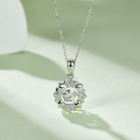 Elegant Classical Snowflake Sterling Silver Gra Plating Inlay Moissanite Rhodium Plated Pendant Necklace