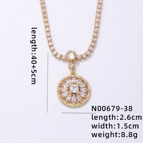 Copper IG Style Elegant Plating Inlay Round Zircon Pendant Necklace