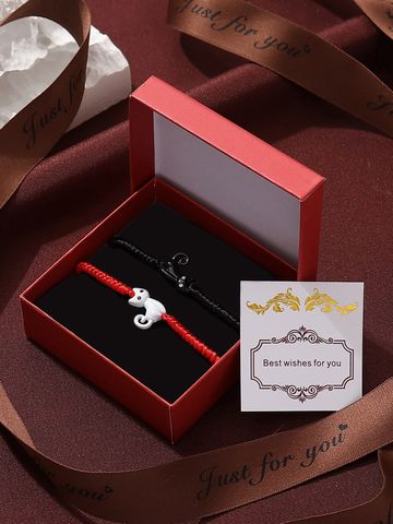 Cute Streetwear Cat Synthetic Resin Alloy Valentine's Day Couple Drawstring Bracelets