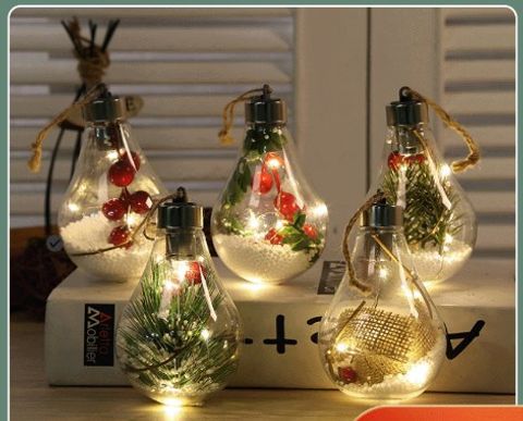 Christmas Retro Classic Style Leaves Bulb Plastic Indoor Party Festival Hanging Ornaments