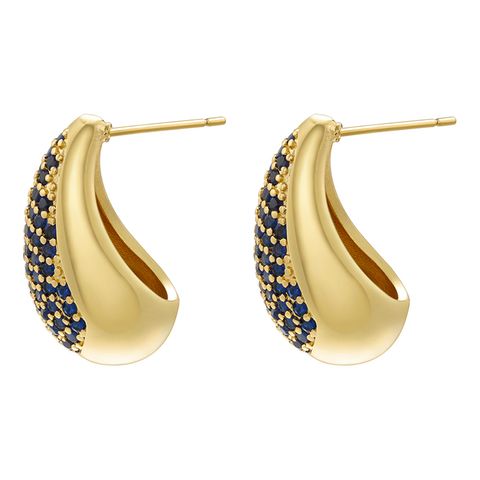 1 Pair Elegant Water Droplets Plating Inlay Copper Zircon 18k Gold Plated Ear Studs