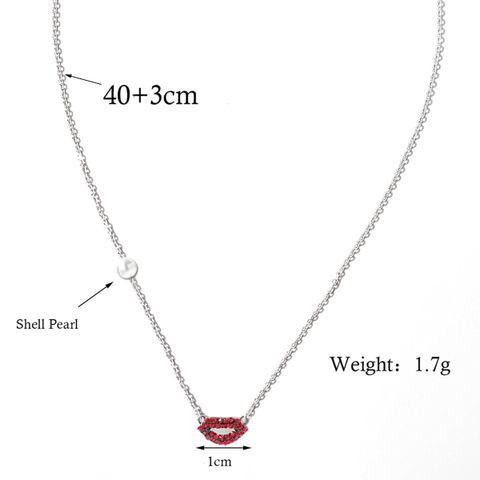Sexy Romantic Lips Sterling Silver Plating Chain Inlay Zircon White Gold Plated Pendant Necklace