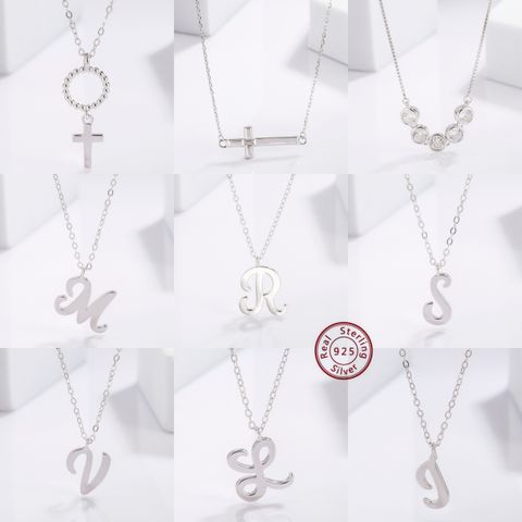 Simple Style Commute Cross Letter Sterling Silver Plating Inlay Zircon White Gold Plated Pendant Necklace