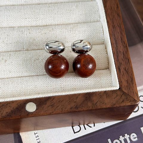 1 Pair Elegant Glam Lady Geometric Alloy Wooden Beads White Gold Plated Drop Earrings