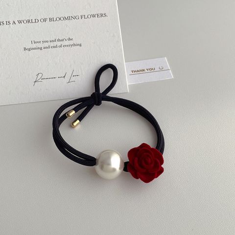 Elegant Sweet Flower Artificial Pearl Woolen Silica Gel Hair Tie