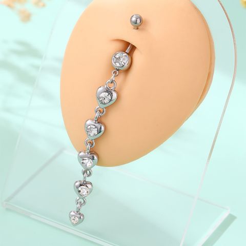 1 Piece Belly Rings Simple Style Classic Style Heart Shape 304 Stainless Steel Inlay Zircon Belly Rings