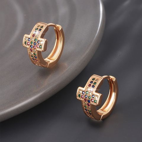 Wholesale Jewelry Xuping Simple Style Classic Style Cross Copper Alloy Artificial Gemstones 18k Gold Plated Plating Inlay Earrings