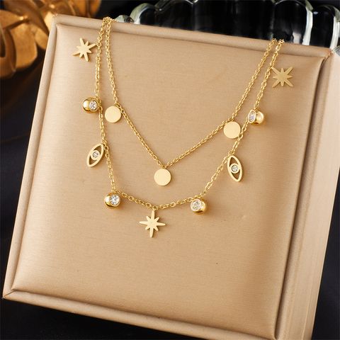 Wholesale Basic Simple Style Devil's Eye Star Titanium Steel Plating Inlay 18k Gold Plated Zircon Layered Necklaces