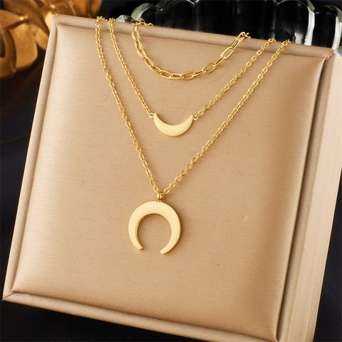 304 Stainless Steel Retro Korean Style Layered Plating Moon No Inlaid Layered Necklaces