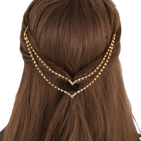 Simple Style Solid Color Alloy Tassel Plating Inlay Rhinestones Hair Chain