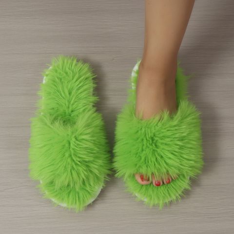 Women's Streetwear Solid Color Round Toe Open Toe Slides Slippers Plush Slippers