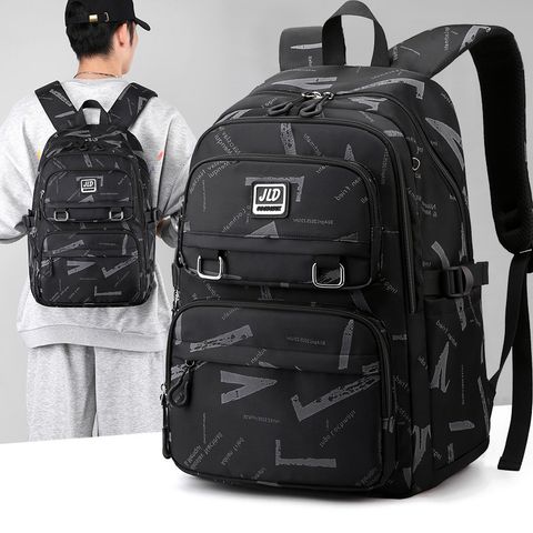 Men's Letter Oxford Cloth Zipper Functional Backpack School Backpack