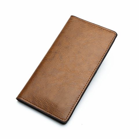 Men's Solid Color Pu Leather Open Small Wallets Long Wallets