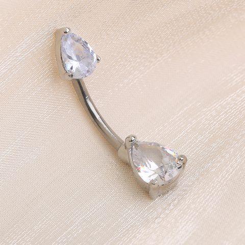 Simple Style Solid Color Stainless Steel Copper Inlay Zircon Belly Ring