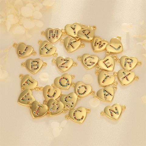 Romantic Simple Style Letter Heart Shape Copper Plating Inlay Zircon 18k Gold Plated Charms