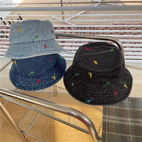 Women's Cute Basic Dinosaur Embroidery Wide Eaves Bucket Hat