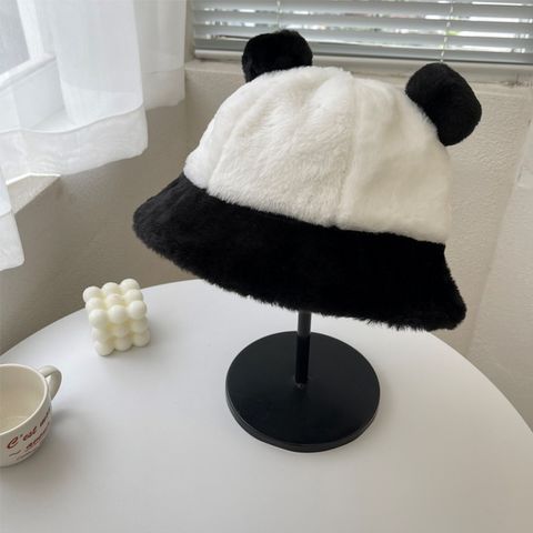 Women's Cute Basic Bear Pom Poms Wide Eaves Bucket Hat