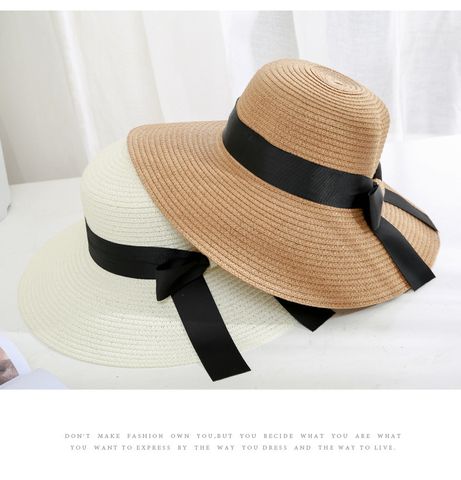 Women's Cartoon Style Cute Simple Style Solid Color Bowknot Wide Eaves Straw Hat