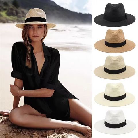 Unisex Elegant Basic Simple Style Solid Color Wide Eaves Straw Hat