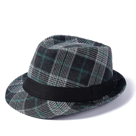 Hombres Retro Estilo Británico Tartán Prensado Sombrero De Fieltro