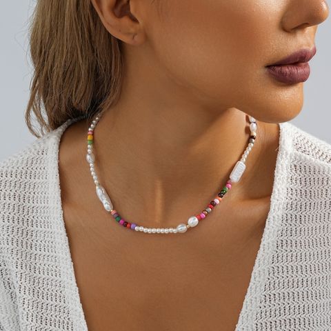Cute Sweet Simple Style Geometric Imitation Pearl Irregular Beaded Plating Women's Necklace