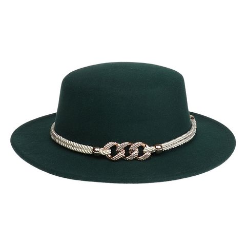 Women's Elegant Lady Simple Style Solid Color Chain Wide Eaves Fedora Hat