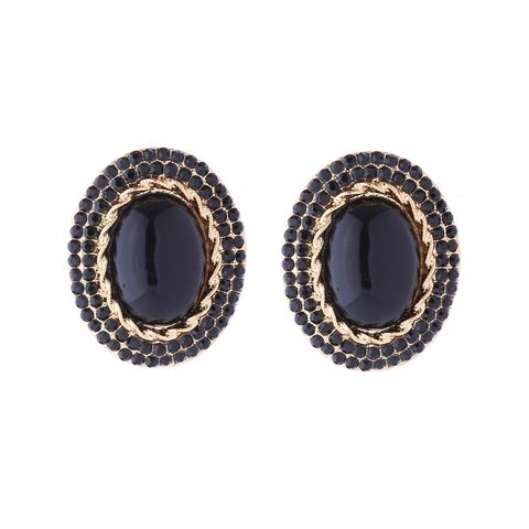 1 Pair Simple Style Oval Plating Inlay Alloy Resin Rhinestones Gold Plated Ear Studs
