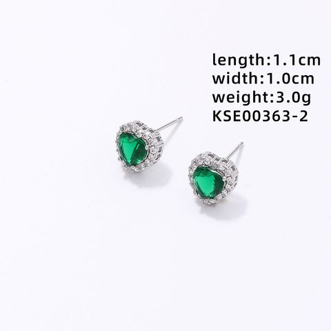 1 Pair Simple Style Heart Shape Plating Inlay Copper Zircon Rhodium Plated Ear Studs