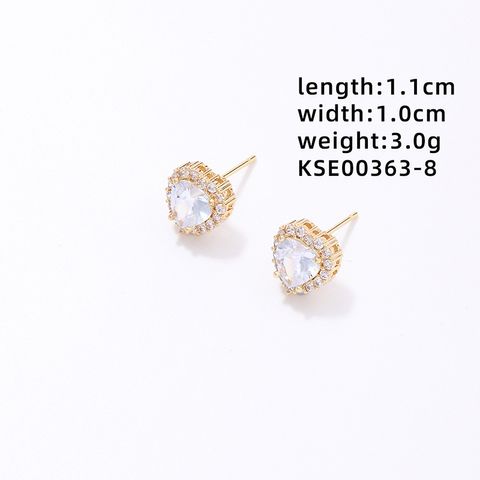 1 Pair Sweet Simple Style Heart Shape Plating Inlay Copper Zircon Silver Plated Ear Studs