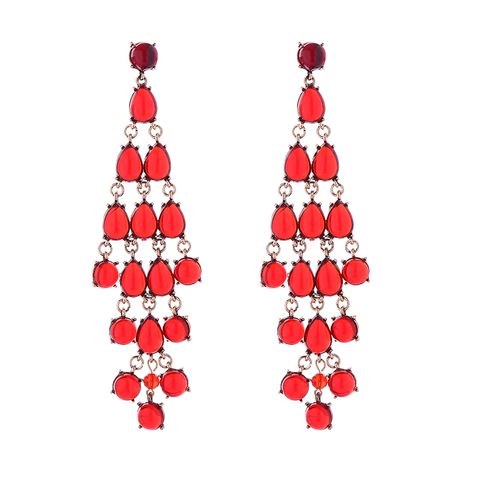 1 Pair Luxurious Water Droplets Tassel Inlay Alloy Resin Gold Plated Drop Earrings