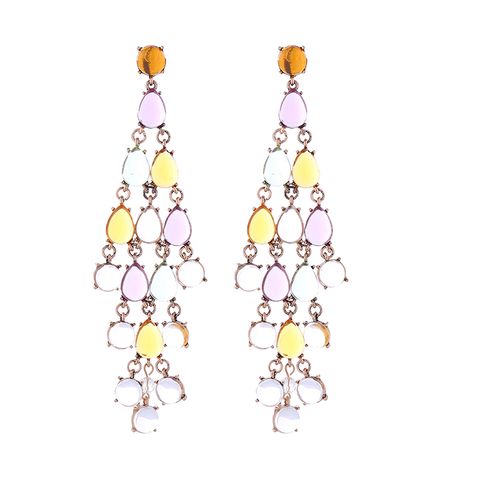 1 Pair Luxurious Water Droplets Tassel Inlay Alloy Resin Gold Plated Drop Earrings