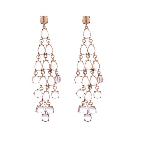 1 Pair Luxurious Water Droplets Tassel Inlay Alloy Resin Gold Plated Drop Earrings