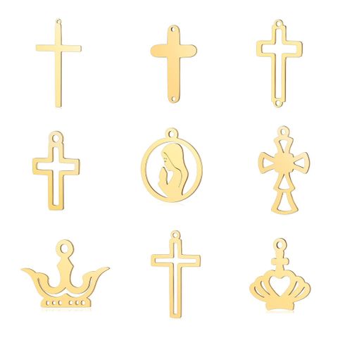 Simple Style Cross Crown Stainless Steel Polishing Plating Gold Plated Jewelry Accessories