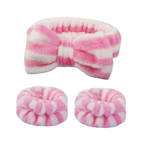 Geometric Stripe Coral Fleece Pleated Hair Band