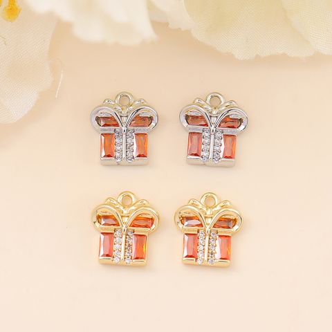 Ig Style Sweet Gift Box Copper Plating Inlay Zircon 18k Gold Plated White Gold Plated Christmas Jewelry Accessories