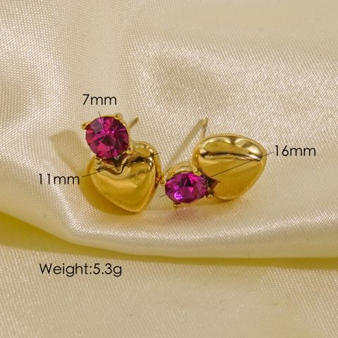1 Pair Vintage Style Geometric Color Block Heart Shape 304 Stainless Steel Zircon 14K Gold Plated Ear Studs